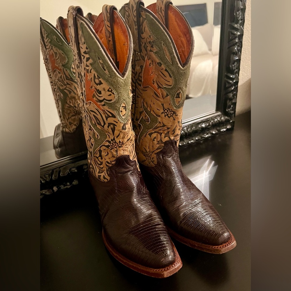 Frye Lilly Lizard/Tooled leather/Boho Western Boots - Picture 2 of 14